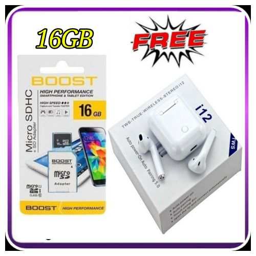 16GB Micro SD And Adapter , Best Memory Card + Free I12 Earpods