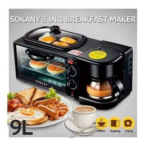 Sokany 3 In1 Multi-Function Breakfast Maker Machine +Grill, Tea-Coffee