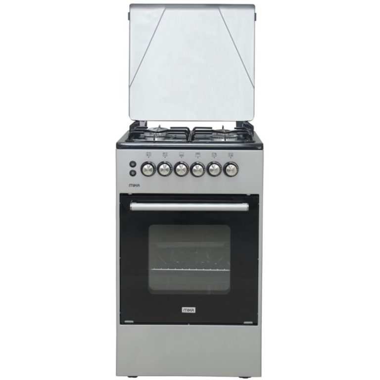 Mika Standing Cooker, 50cm x 50 cm, All Gas Burner & Oven, Silver MST50PUAGSL
