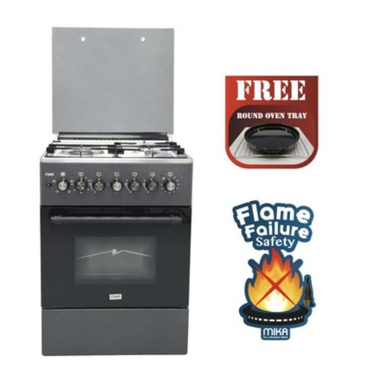Mika Standing Cooker, 58cm x 58cm, 3 Gas Burner + 1 Electric Plate, Decor Silver