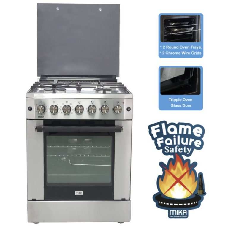 Mika Standing Cooker, 60cm X 60cm, 4 Gas, Electric Oven, Half Inox