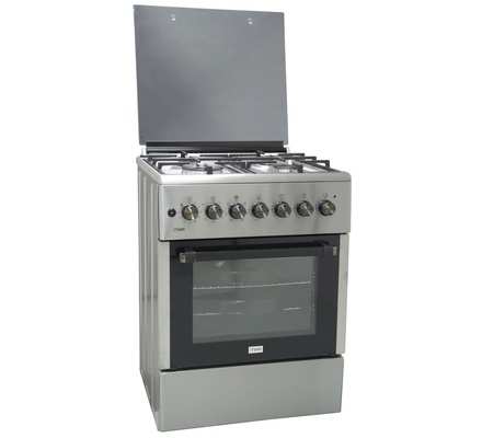 Mika Standing Cooker, 60cm X 60cm, 4 Gas, Electric Oven, Half Inox