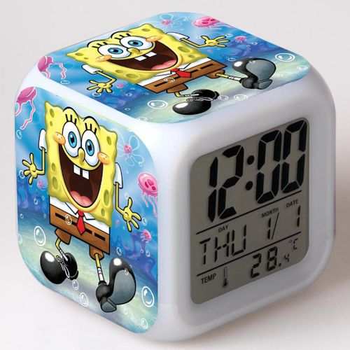 Generic Spongebob Glowing LED 7-Color Change Alarm Clock/Thermometer