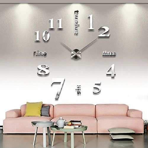 Generic Silent 3D Diy Wall Clock- Large Modern Design- Letter Silver