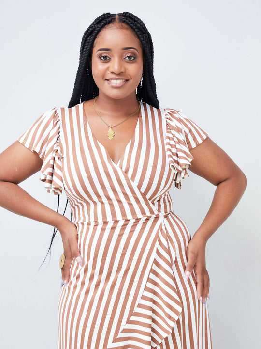 Elsie Glamour Amira Maxi Dress - Brown/White Print
