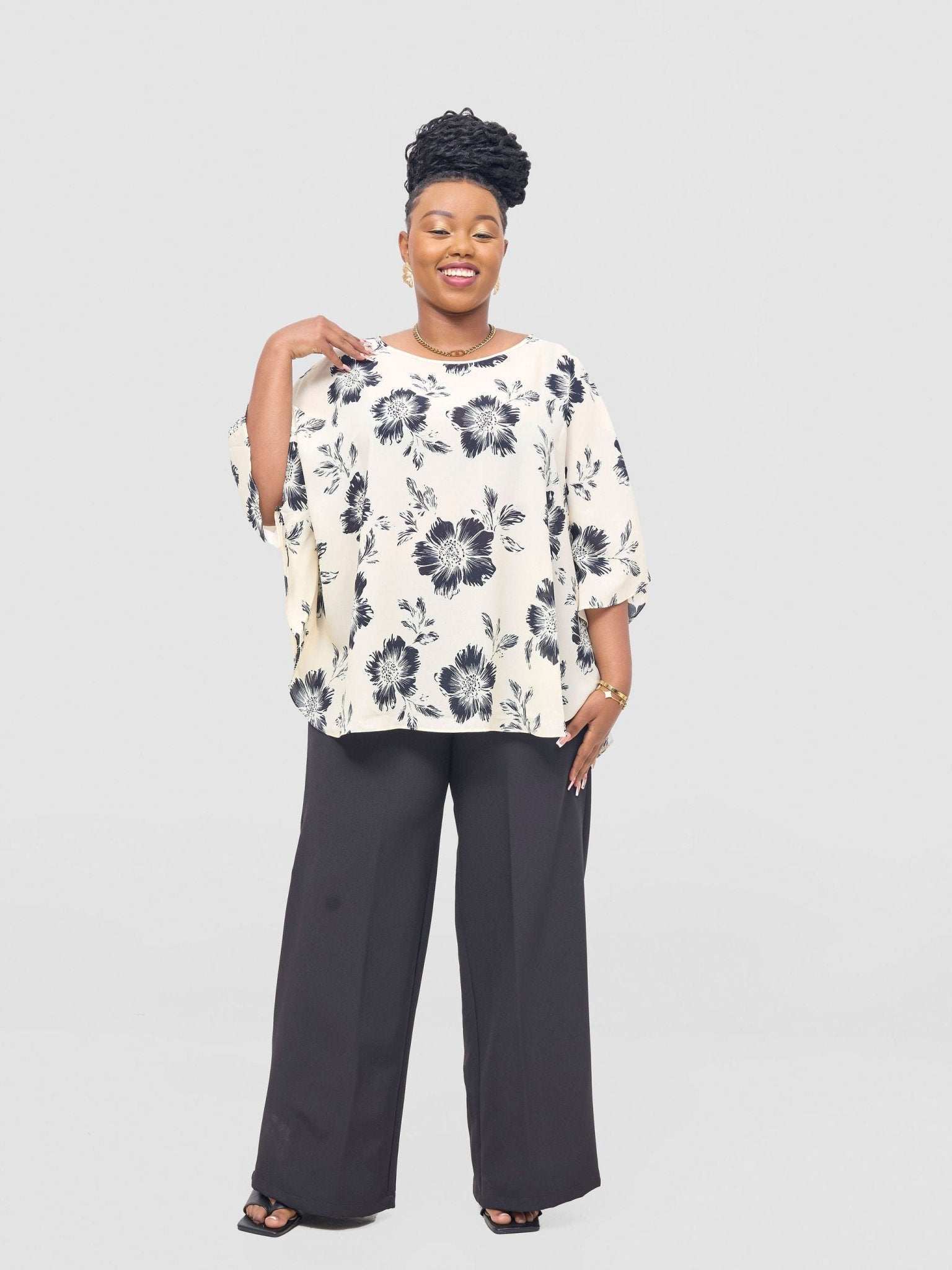 Vivo Sakari Circular Loose Top - Black / Cream Print - image 3