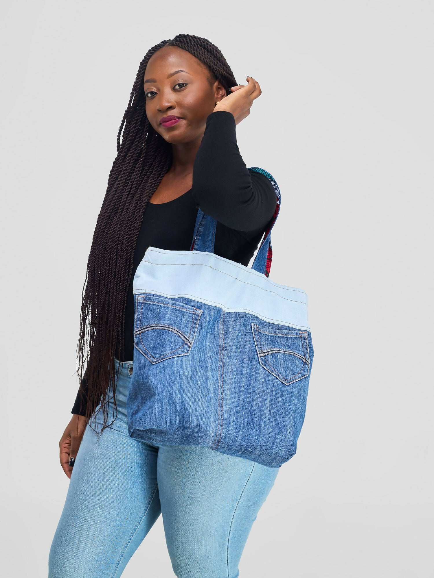 Mavazi Affordable Reversible Bag - Denim/ Ankara - image 1