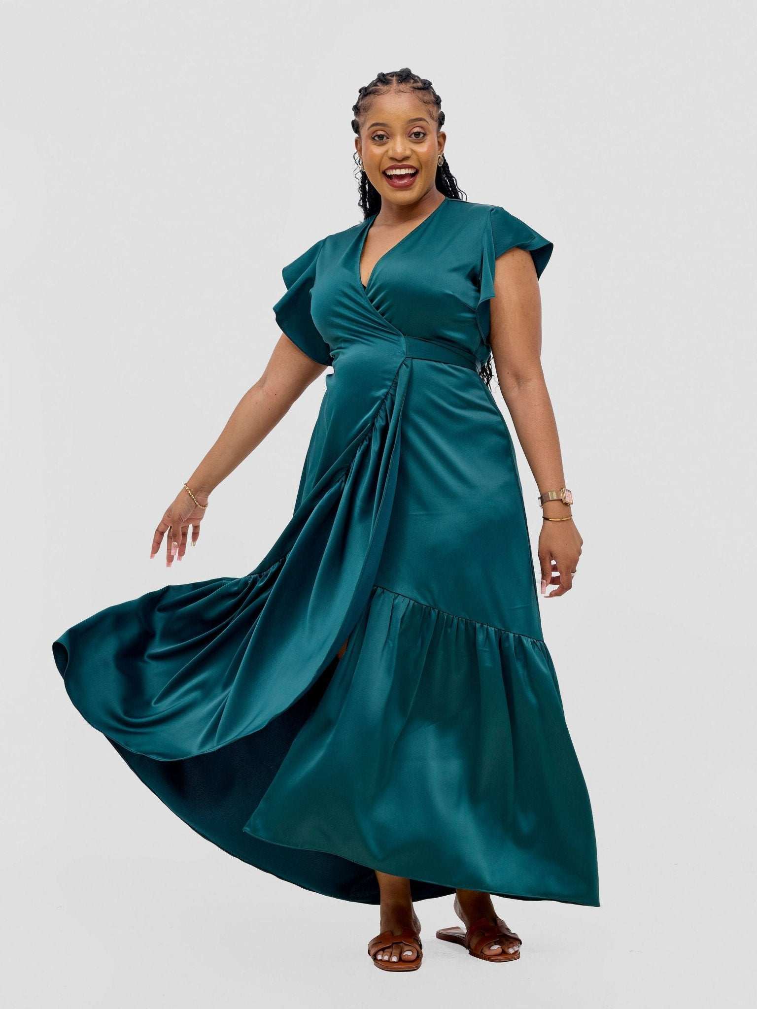 Vivo Hanabi Wrap Maxi Dress - Dark Green - image 1