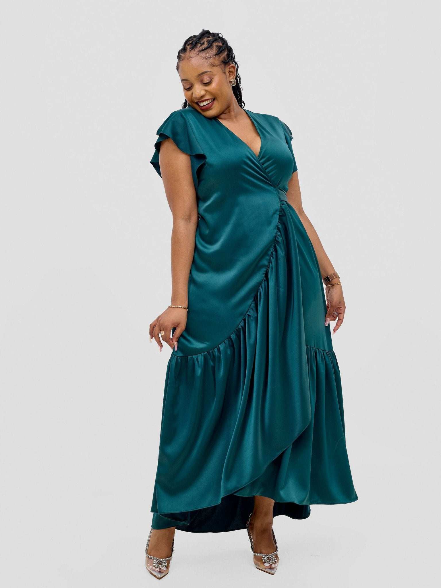 Vivo Hanabi Wrap Maxi Dress - Dark Green - image 4