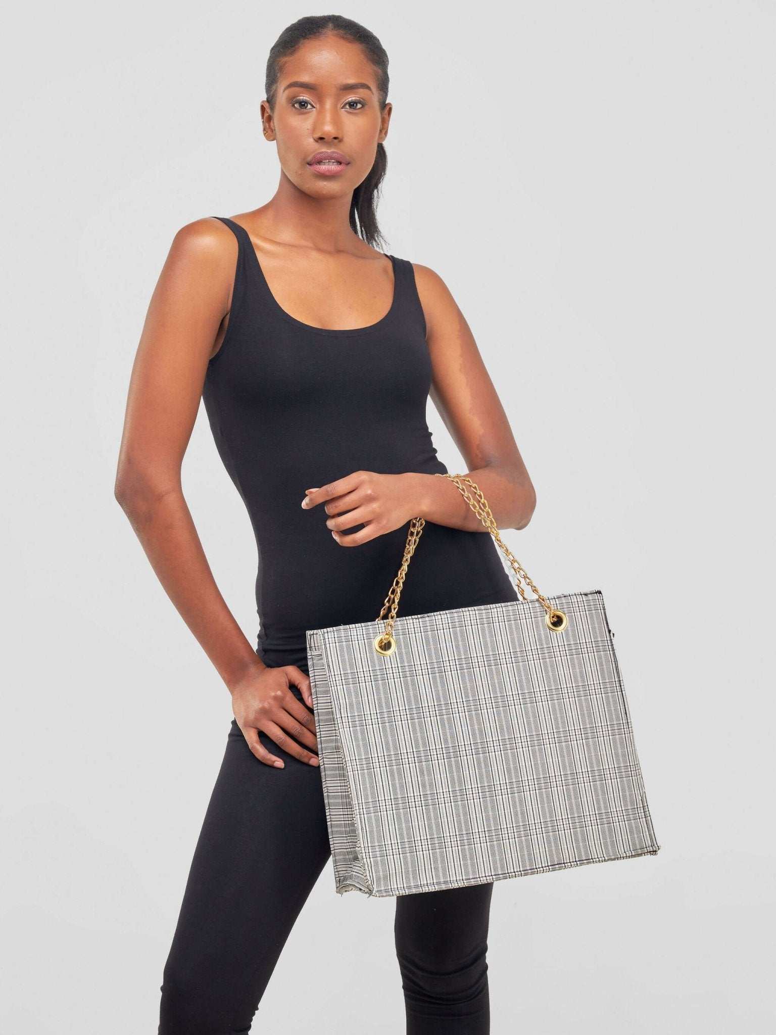 Khay Designs Chained Handbag - Black/White Checked - image 3