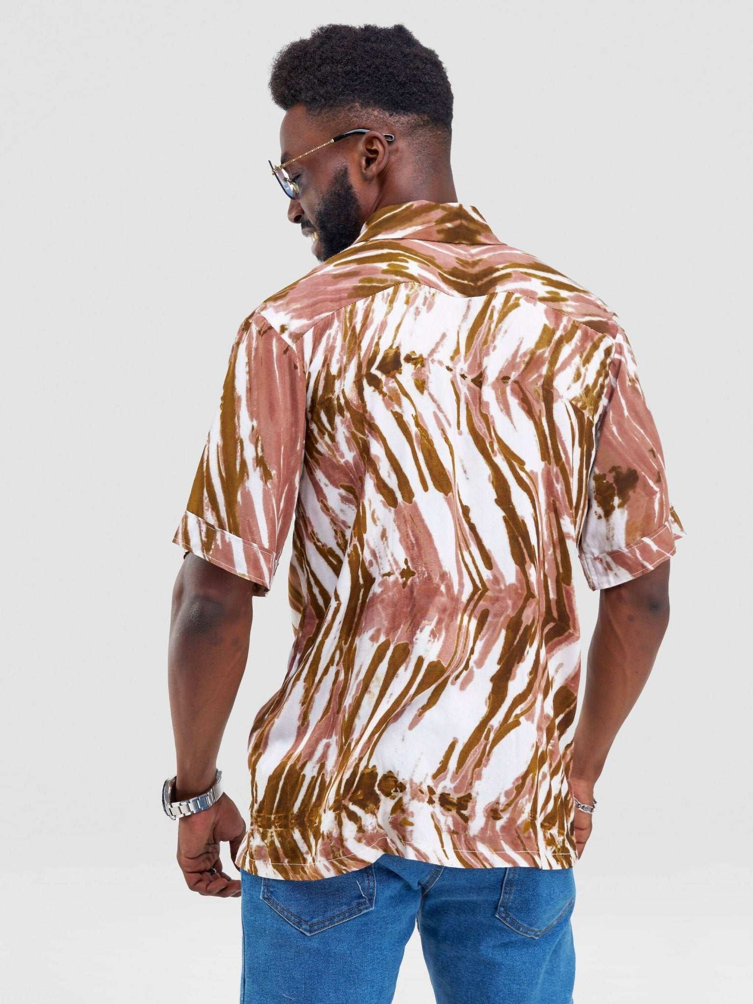 Vazi Afriq Tie & Dye Normal Collar Shirt - Green / Brown - image 3