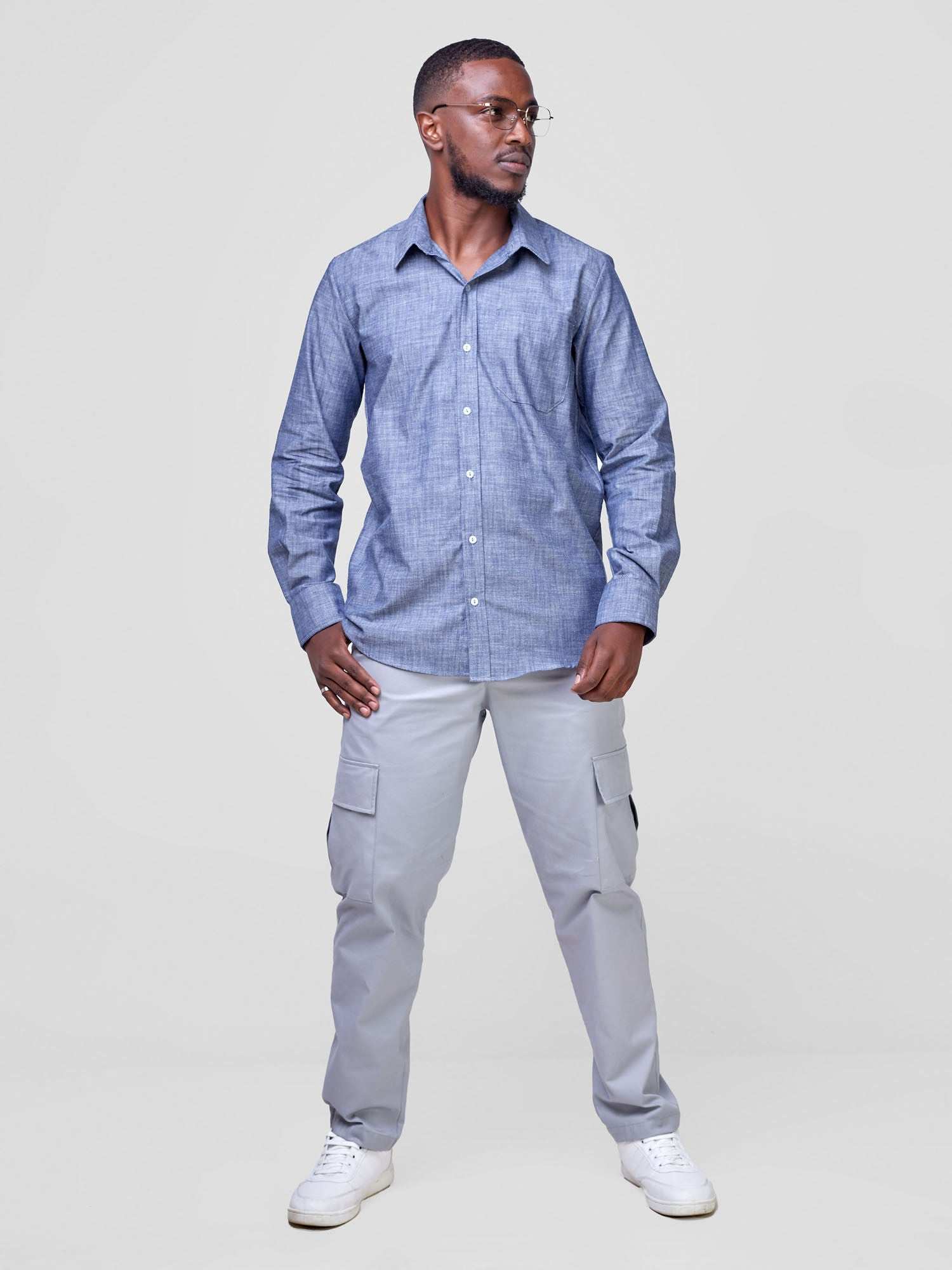 Safari by Vivo Men's Long Sleeve Shirt - Denim Blue - image 1