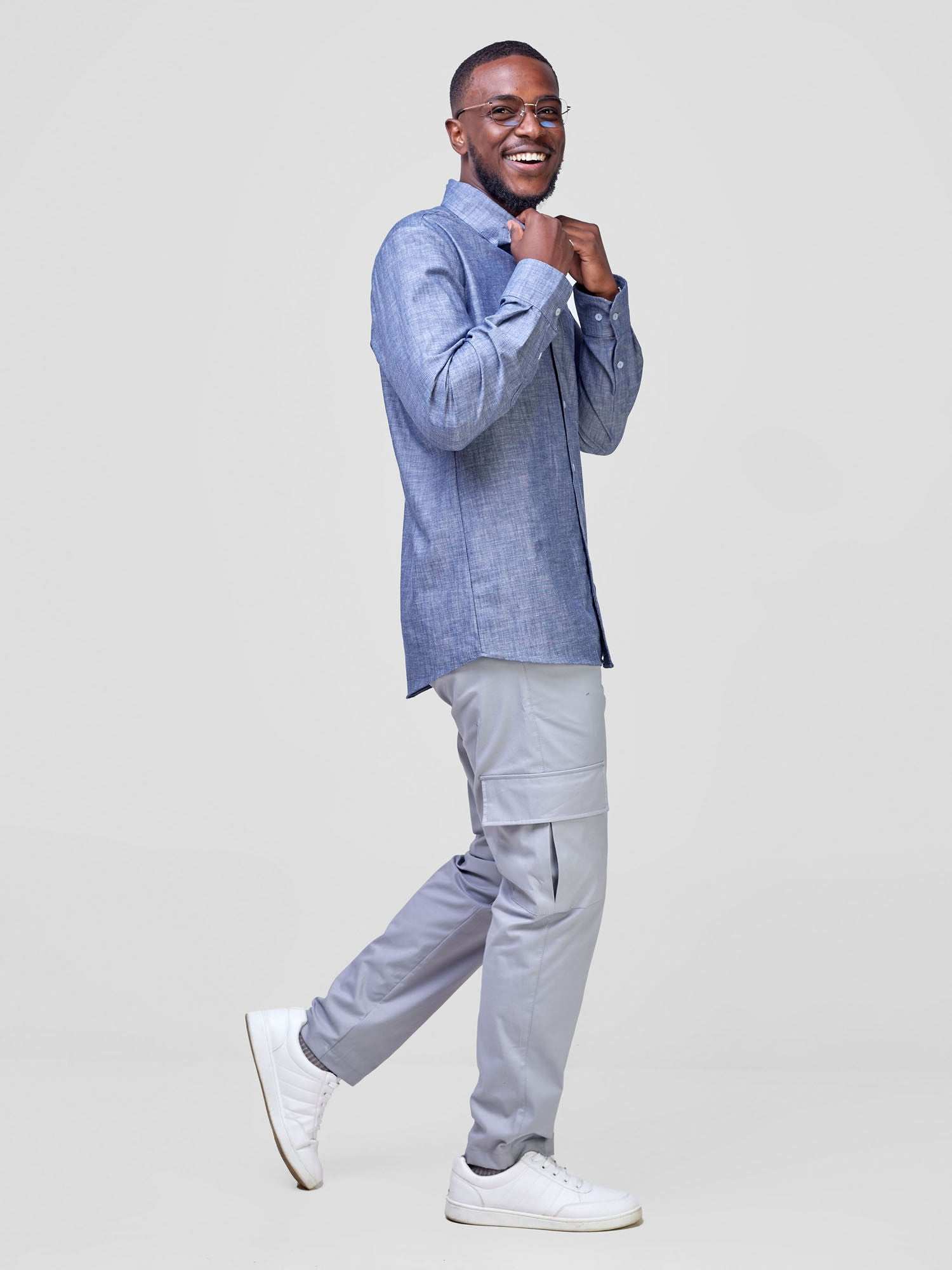 Safari by Vivo Men's Long Sleeve Shirt - Denim Blue - image 2
