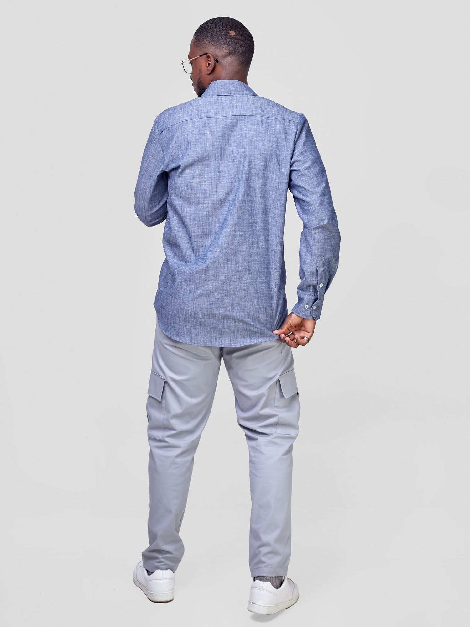 Safari by Vivo Men's Long Sleeve Shirt - Denim Blue - image 3
