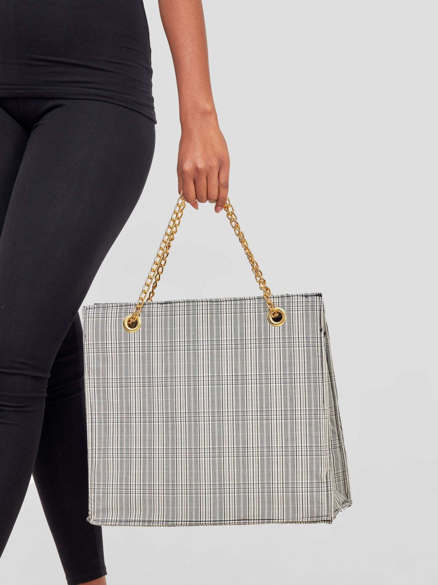 Khay Designs Chained Handbag - Black/White Checked - image 1