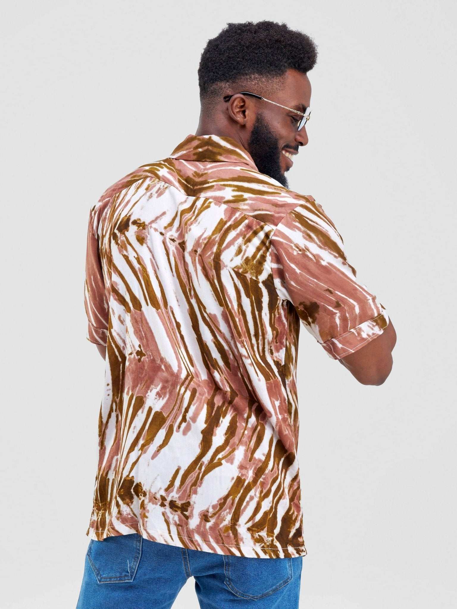 Vazi Afriq Tie & Dye Normal Collar Shirt - Green / Brown - image 1