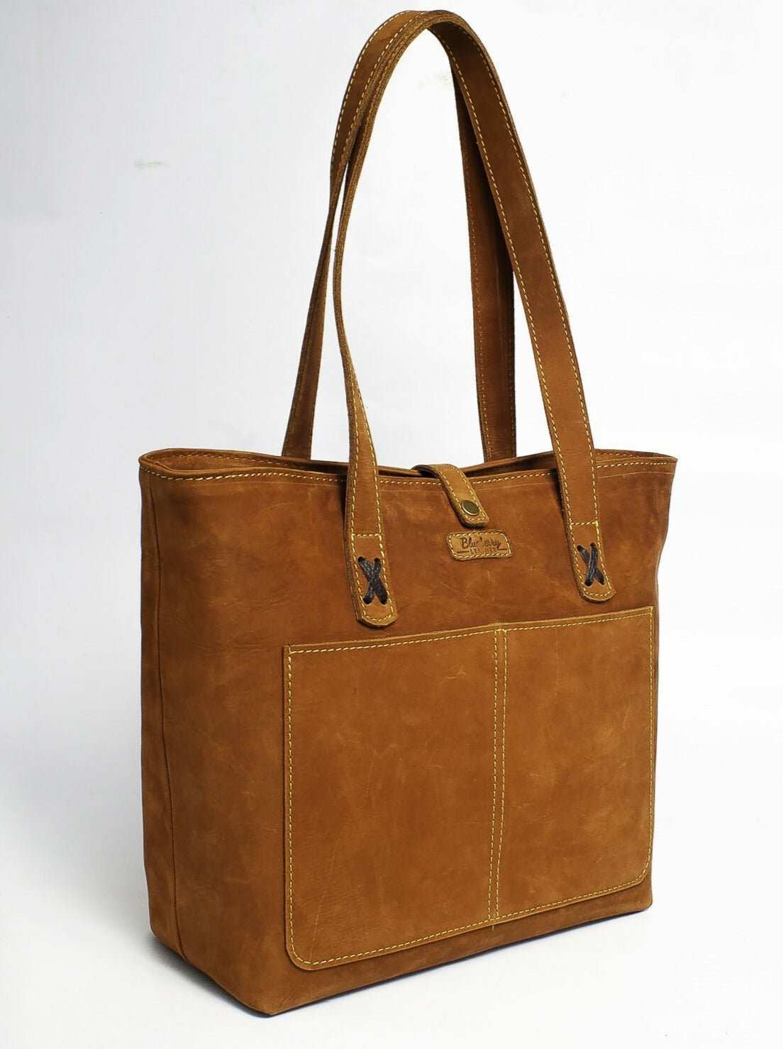 Blueberry Leather Tote Bag - Brown - image 3