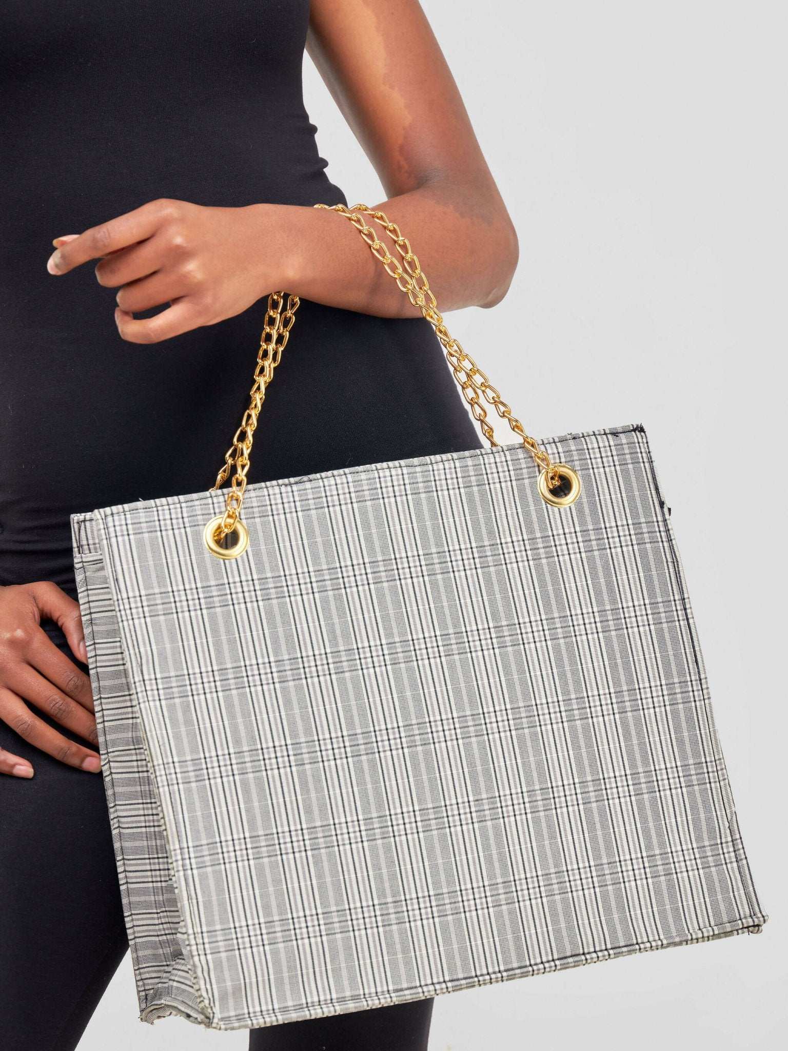 Khay Designs Chained Handbag - Black/White Checked - image 2